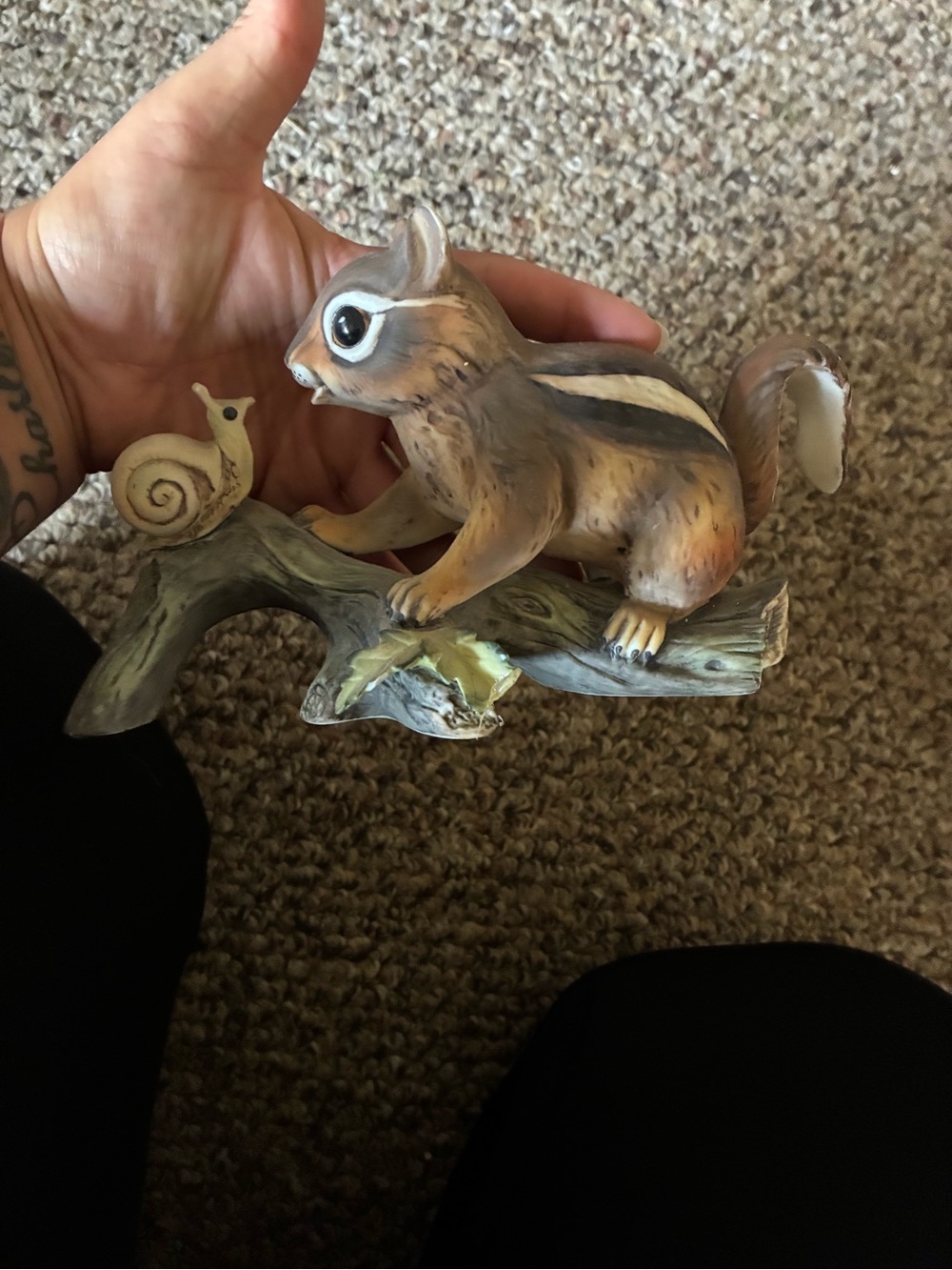 Homco Brown and Cream Ceramic Chipmunk Figurine on Branch